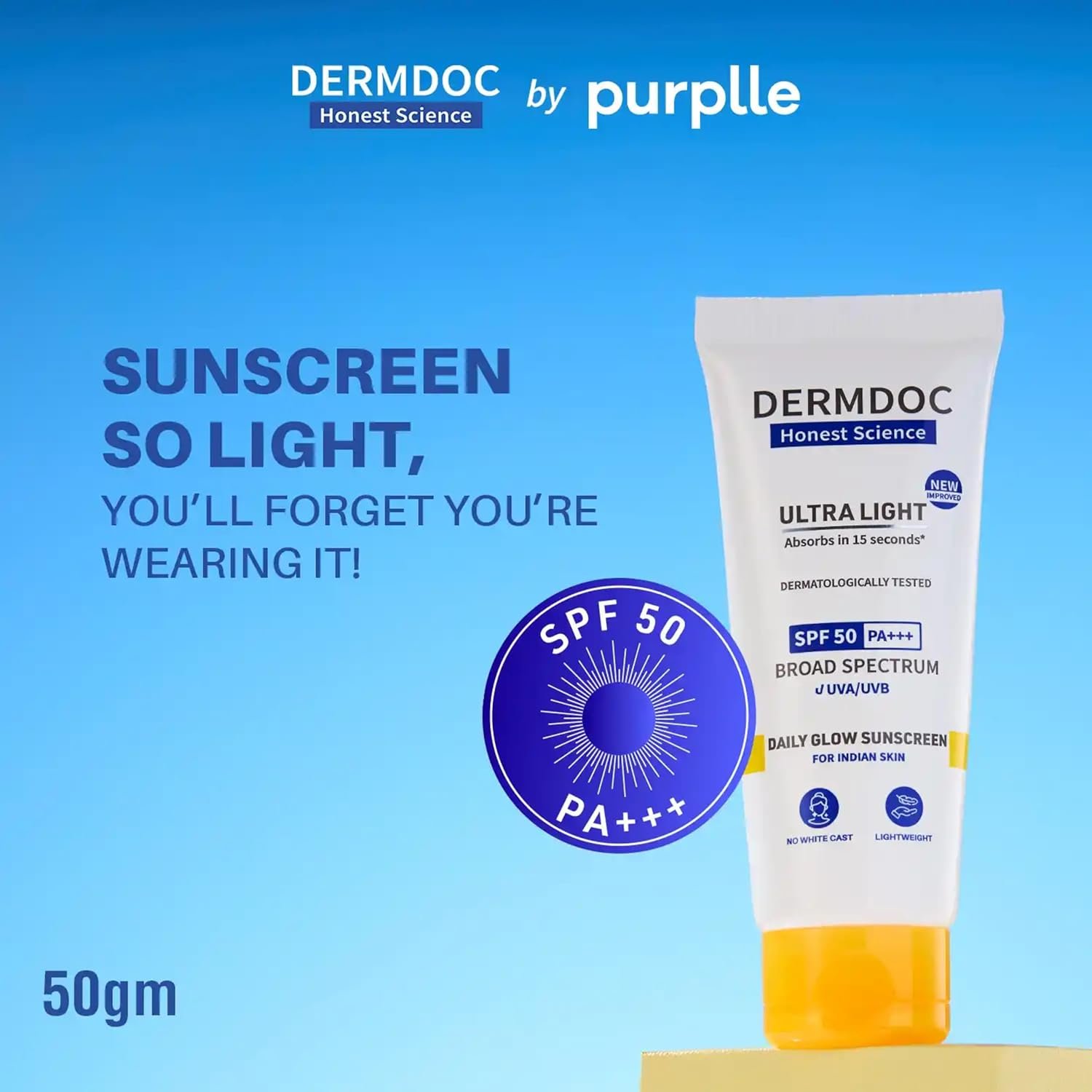 DermDoc All By Purplle Ultra Light Spf 50 Pa+++ Daily Glow Sunscreen - Image 2